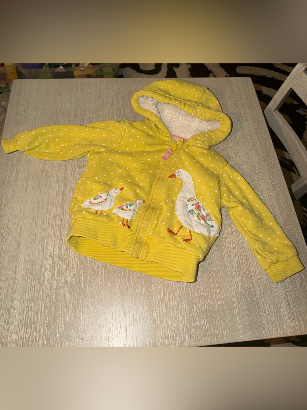 Baby Body Sherpa lined Yellow Polka Dot Hooded Jacket with Appliqué 9-12 months